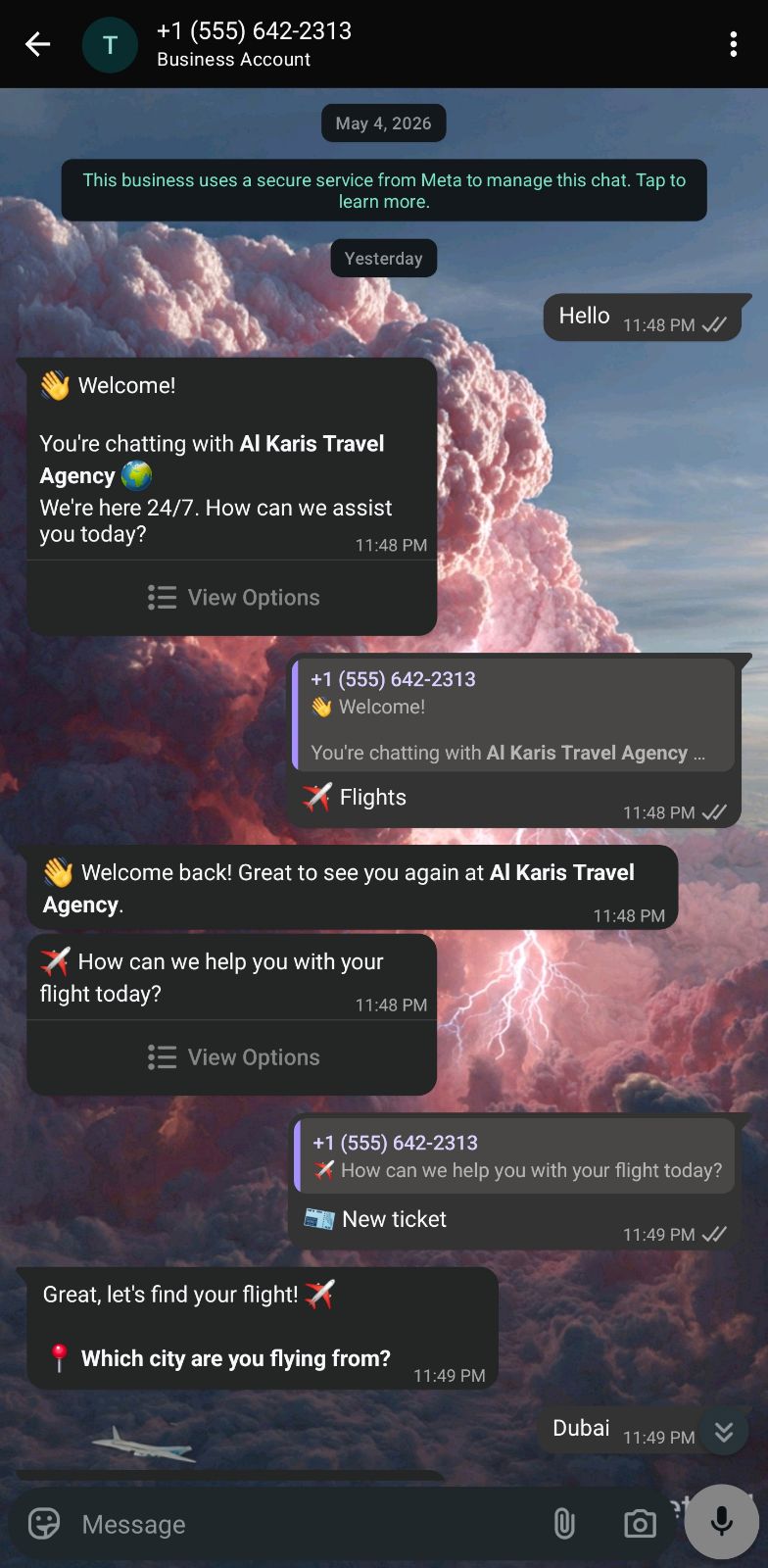 24/7 guided flight booking on WhatsApp
